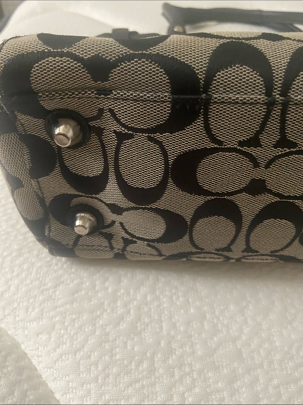 Coach Black and Tan Signature Canvas Tote with Leather Handles - Picture 3 of 7